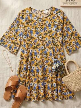 Mustard Floral Swing Dress